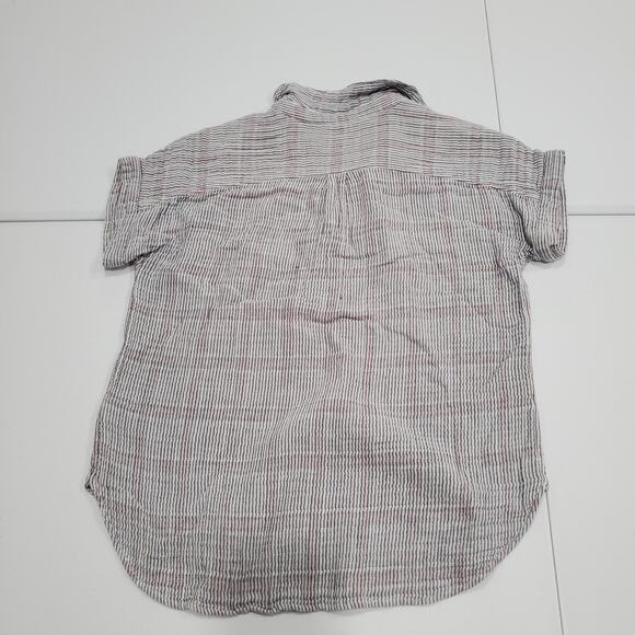 Faherty Shirt Womens XS Gray Red Stripe Short Sleeve Collared Popover Henley - Picture 2 of 8